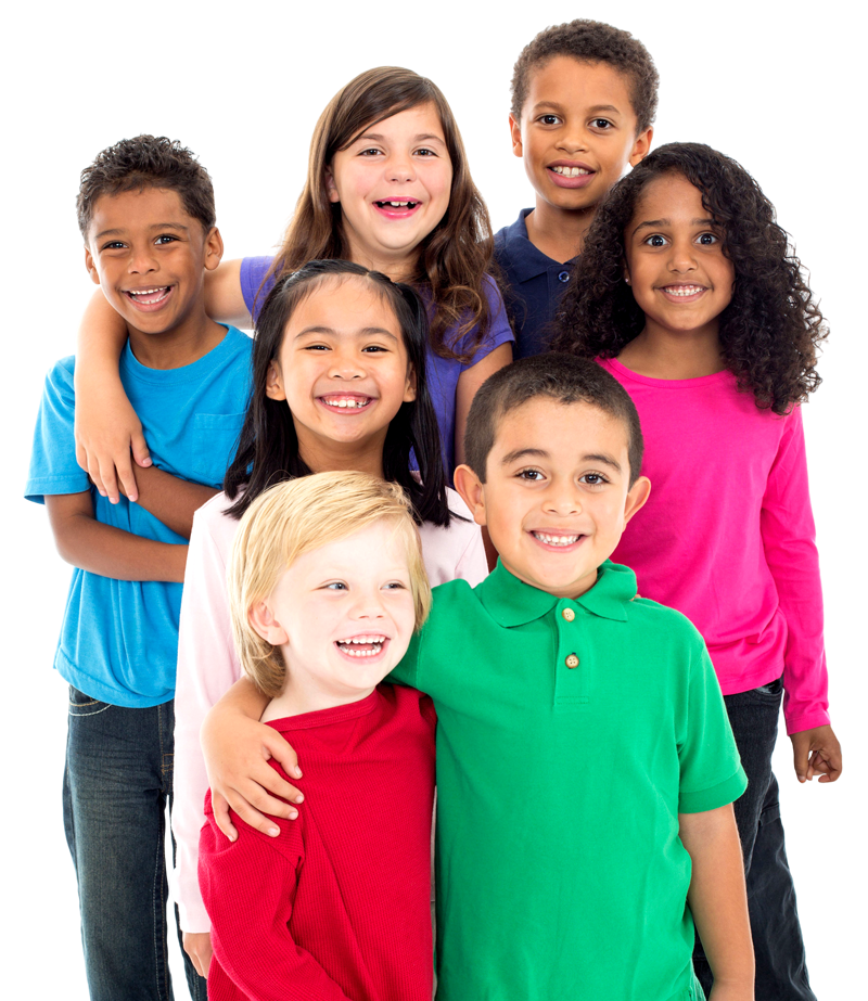 A group of diverse children hugging