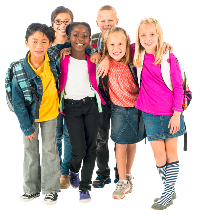 Group of diverse school kids with backpacks