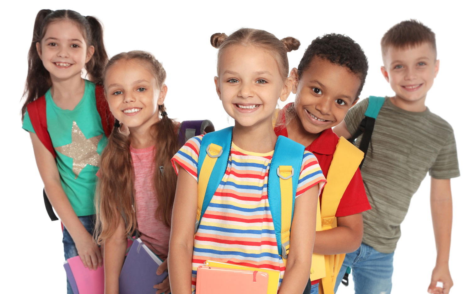 A group of school children smiling